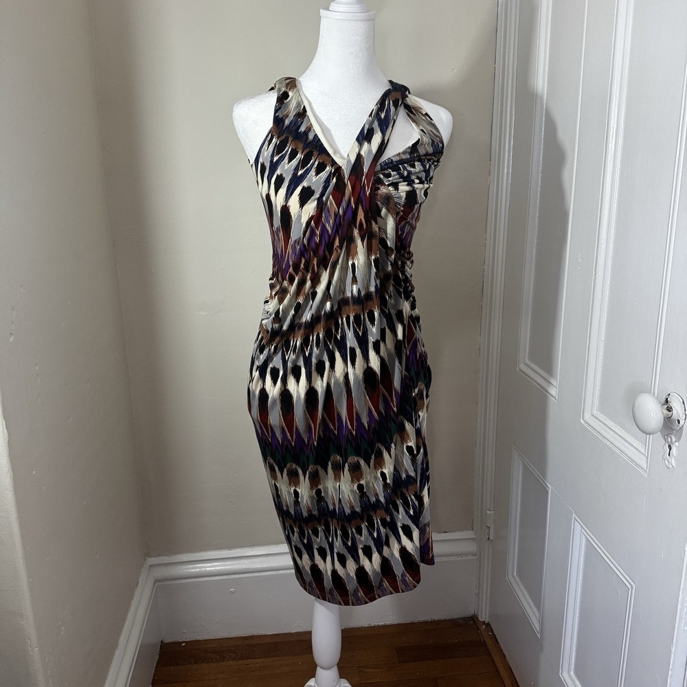 NWT‎ Badgley Mischka Colorful Sleeveless Ruched Boho Knee Length Sheath Dress 2